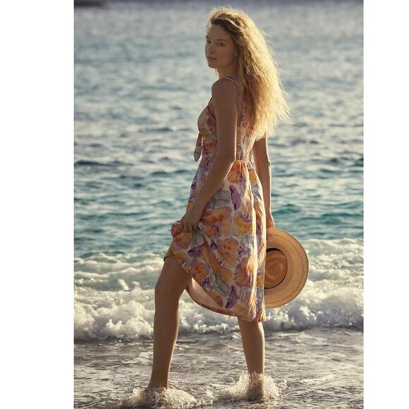 New Anthropologie Cecilia Pettersson Tie-Front Midi Dress SIZE 6 Yellow Floral - Picture 2 of 8